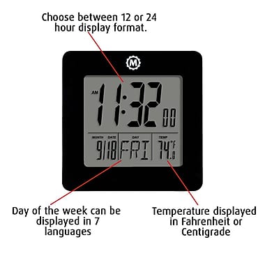 Marathon Digital Desktop Clock with Day, Date, Temperature, Alarm and Backlight
