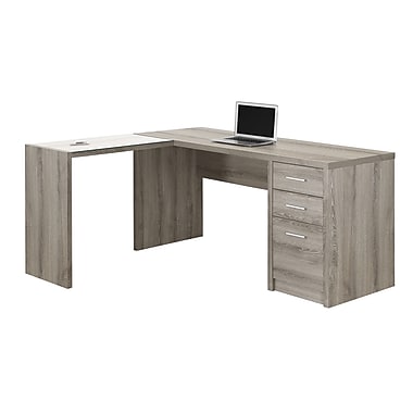 Monarch I 7138 Computer Desk, Dark Taupe Corner with Tempered Glass