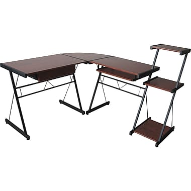 Star L-Shape Desk, Medium Cherry/Black Finish