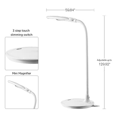 Tensor LED Adjustable Silicon Gooseneck Desk Lamp with Mini Magnifier, 16.5" H, White(19639-000)