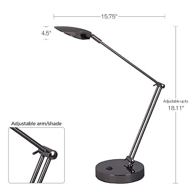 Tensor LED Double Reach Arm Desk Lamp, 18.11" H, Black Chrome (18175-001)