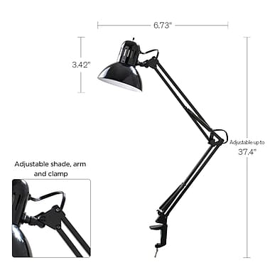 Tensor Incandescent Swing-Arm Desk Lamp, 37.5" H, Black (17347-004)