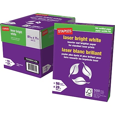 FSC-Certified Bright White Laser Paper, 28 lb., 8-1/2" x 11"