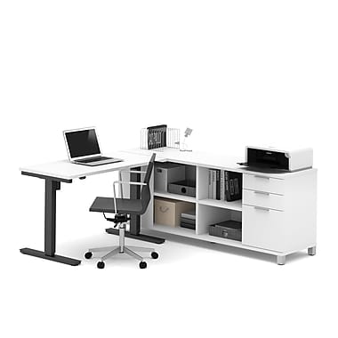 Pro-Linea L-Desk with Electric Height Adjustable Table, White,