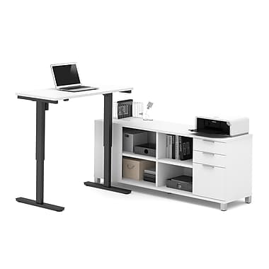 Pro-Linea L-Desk with Electric Height Adjustable Table, White,
